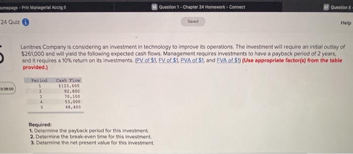  M Question 1- Chapter 24 Homework - Connect Question 5 Homepage