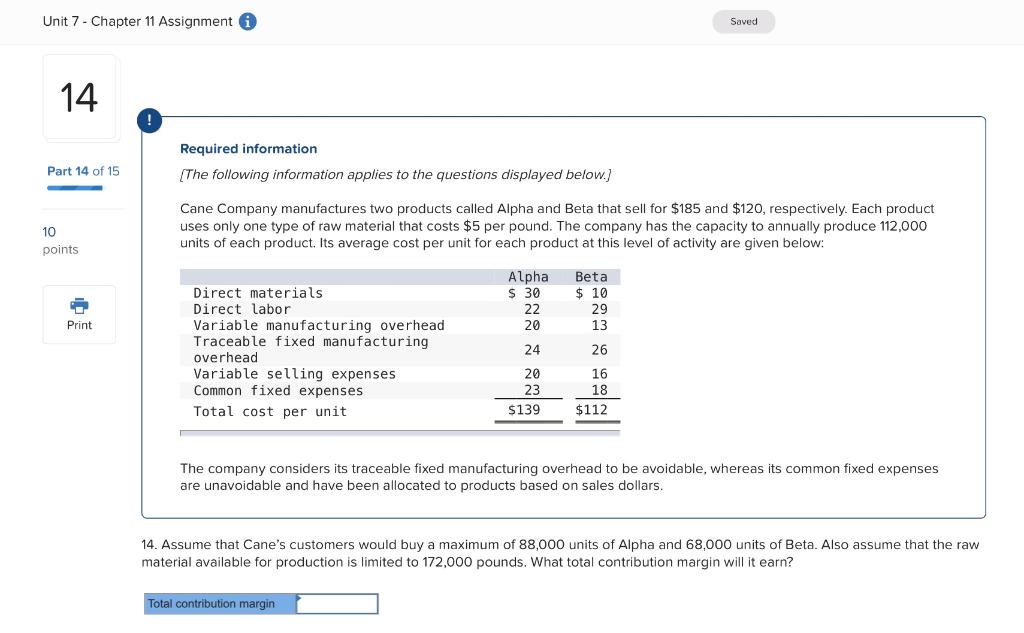  Unit 7 - Chapter 11 Assignment Saved 14 Part 14 of