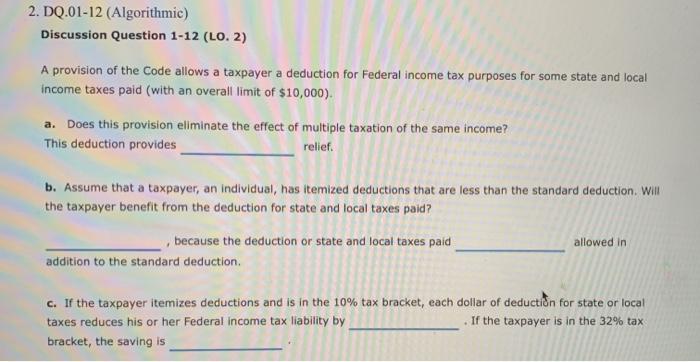  2. DQ.01-12 (Algorithmic) Discussion Question 1-12 (LO. 2) A provision of