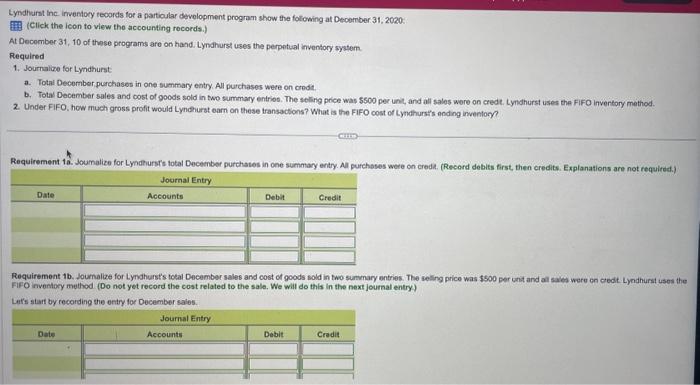  Lyndheint Inc. inventory tecords for a particular development progran show the