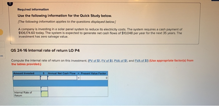  Required information Use the following information for the Quick Study below.