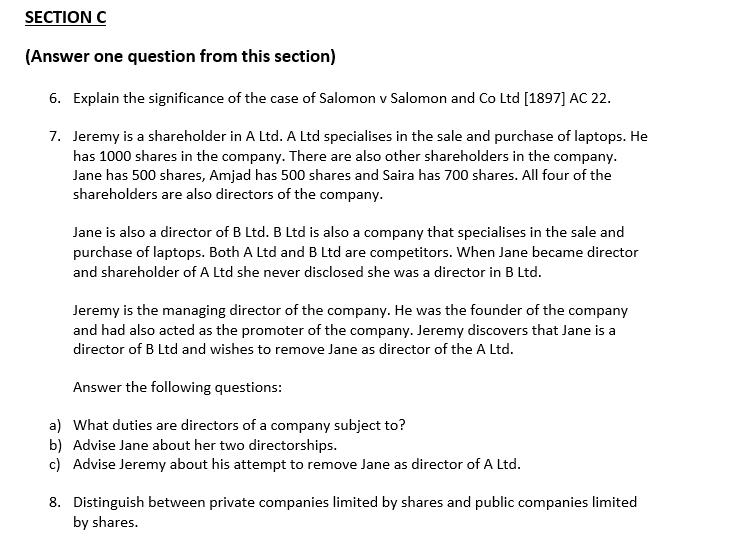 SECTION C (Answer one question from this section) Explain the significance