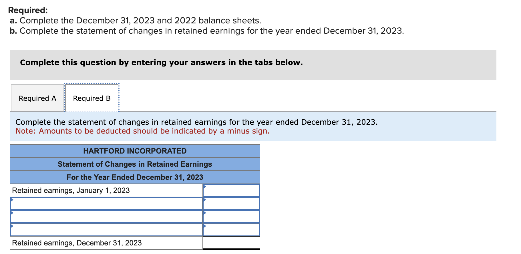 cash flows (indirect method) for Hartford Incorporated for the year ended December
