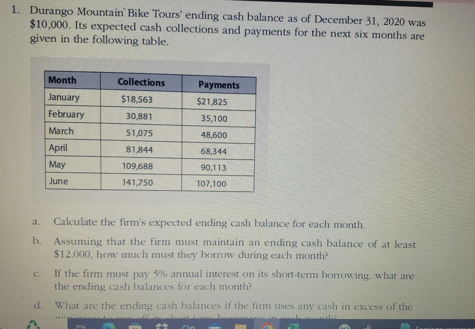 a. Calculate the firm's expected ending cash balance for each month. b.