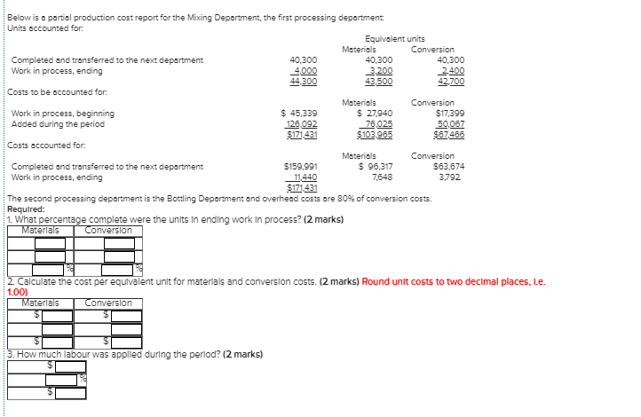 42700 Below is a partial production cost report for the Mixing