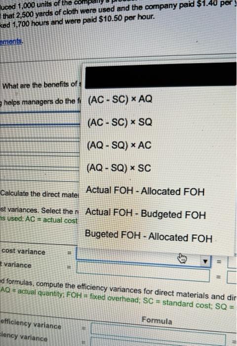 helps managers do the following: Requirement 2. Calculate the drect materials cost
