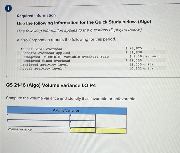 Required information Use the following information for the Quick Study below.