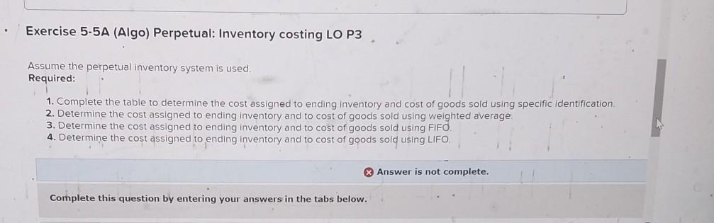 detail Required information Use the following information for the Exercises below. (Algo)