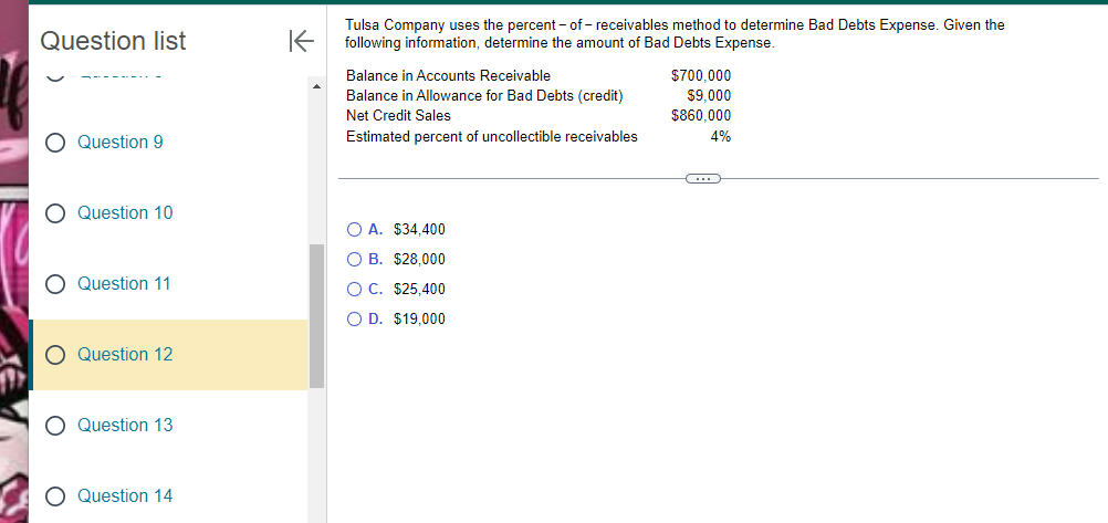  Question list Question 9 Question 10 Question 11 Question 12 Question