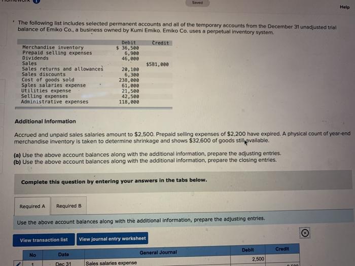  Saved Help The following list includes selected permanent accounts and all