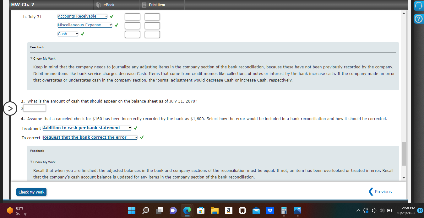in dollars and cents. HW Ch. 7 Feedback Vheck My Work 83F