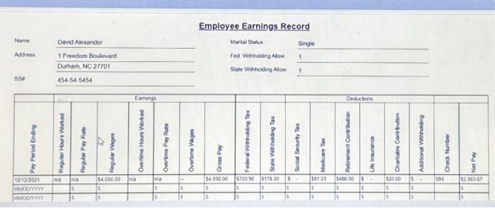 employee parytil based on the employee earninos records, and the totals in