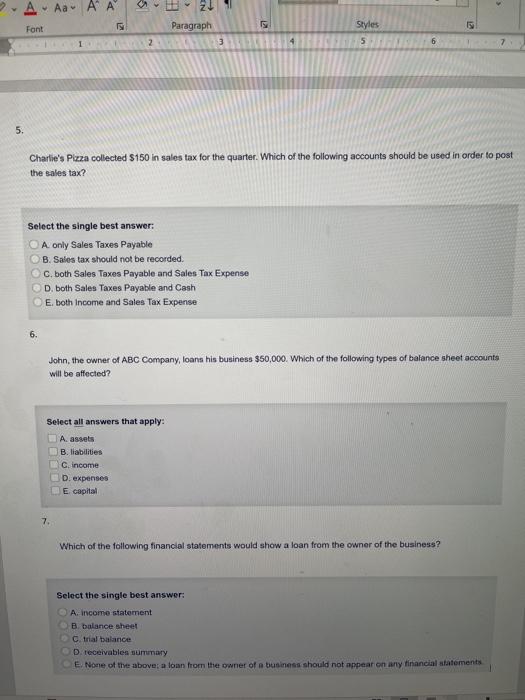  ASAP pls!! Just answer, no need explanation! Thanks so much!! 5