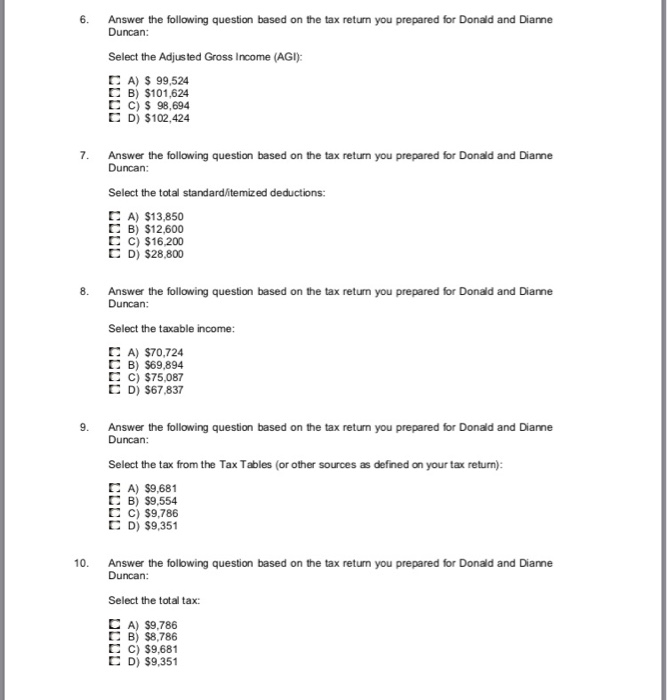  6. Answer the following question based on the tax return you