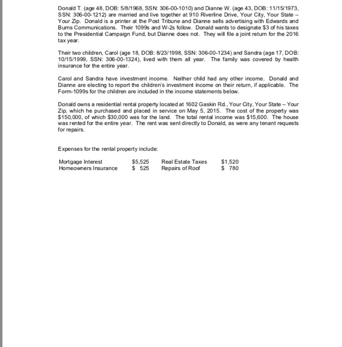 prepared for Donald and Dianne Duncan: Select the Adjus ted Gross Income