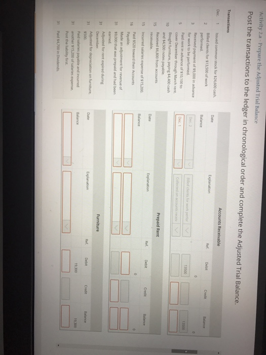 the transactions to the ledger in chronological order and complete the Adjusted
