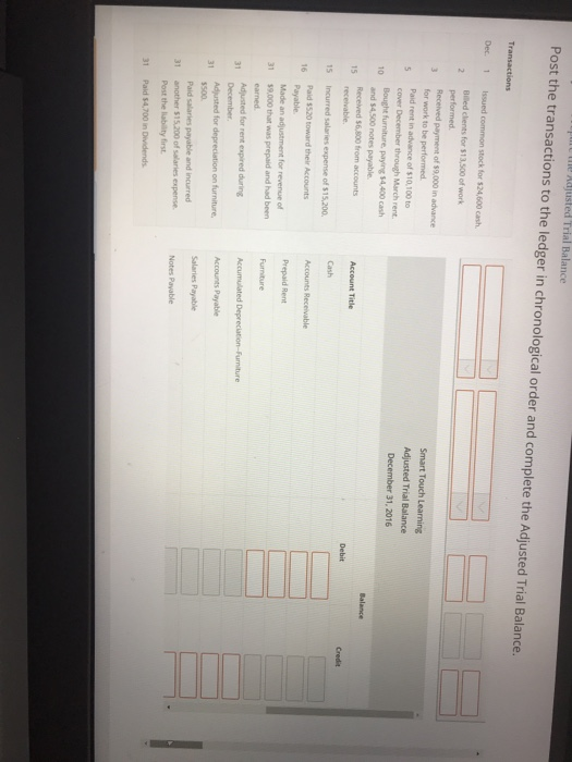 March rent Bought furniture, paying 54,400 cash and 4.500 notes payable Received