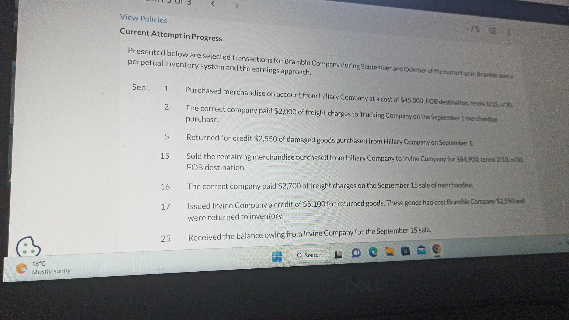  Current Attempt in Progress Presented below are selected transactions for Bramble
