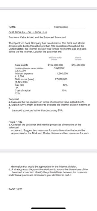  NAME Year Section CASE PROBLEM - CH 32- PROB 12:10 Economic