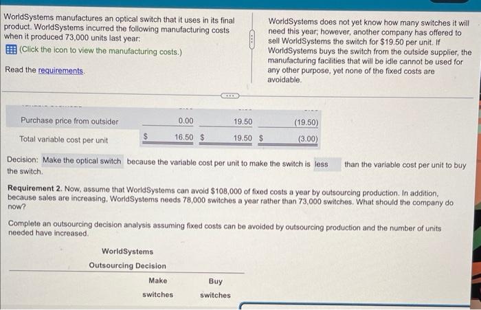 buy the switch? Show your analysis. Complete an incremental analysis to show