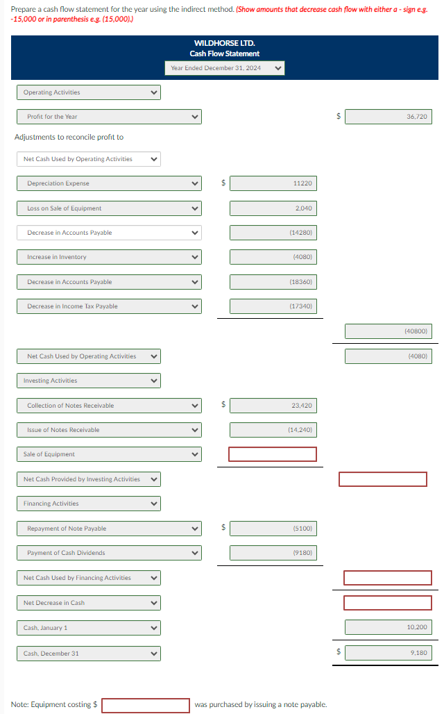 CALCULATE SALE OF EQUIPMENT and answer all the red boxes (most of