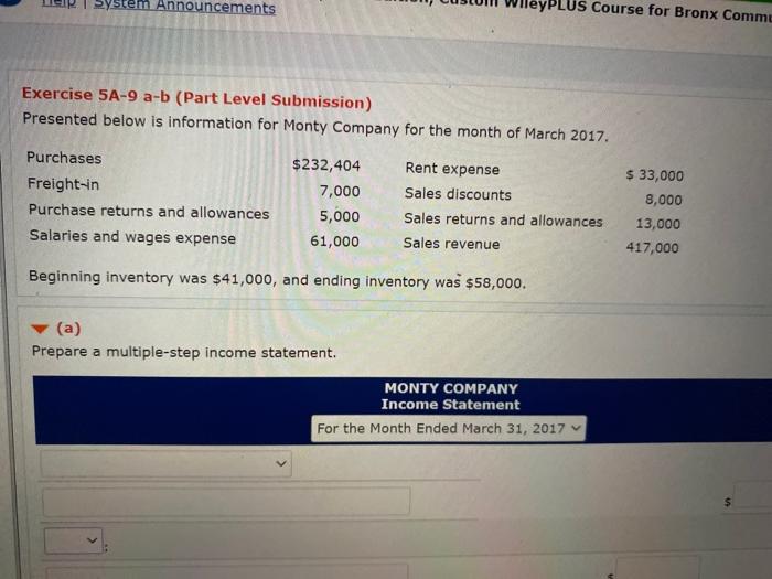  System Announcements PLUS Course for Bronx Comme Exercise 5A-9 a-b (Part