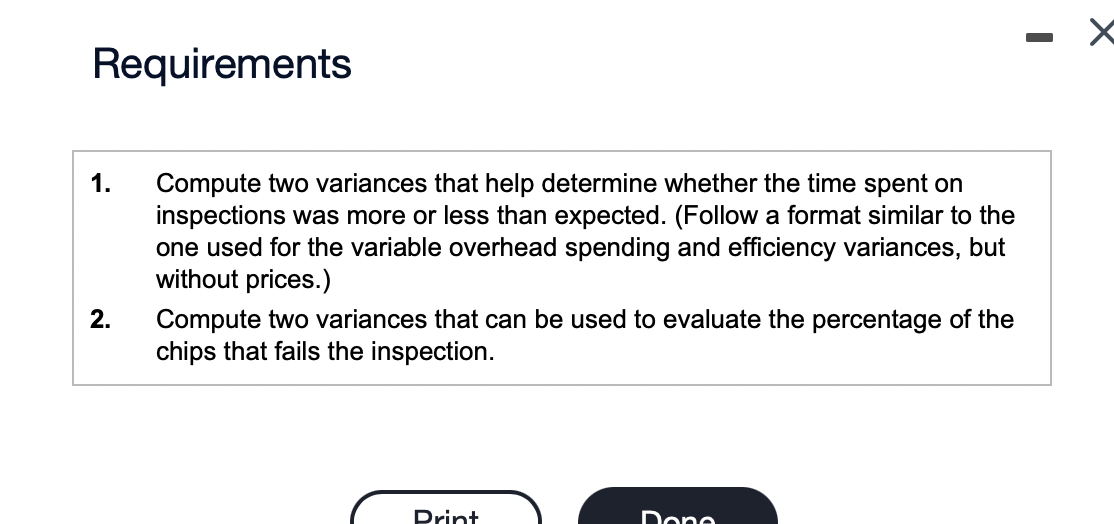 Requirements 1. Compute two variances that help determine whether the time