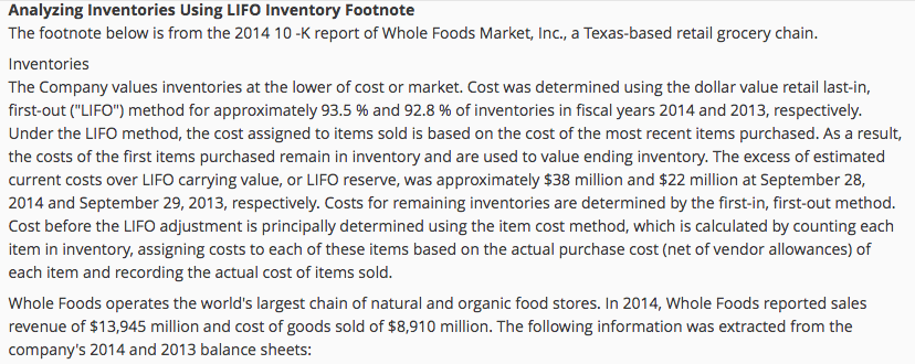 Analyzing Inventories Using LIFO Inventory Footnote The footnote below is from