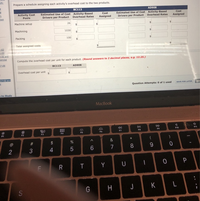 pools and two products. It estimates production 2,000 units of Product BC113