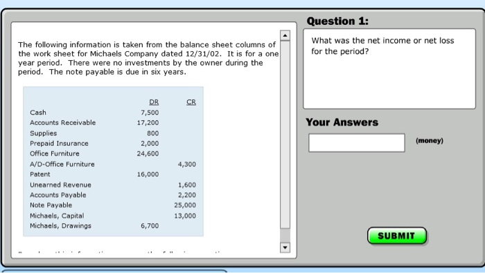 1 question - multiple parts Question 1: What was the net income