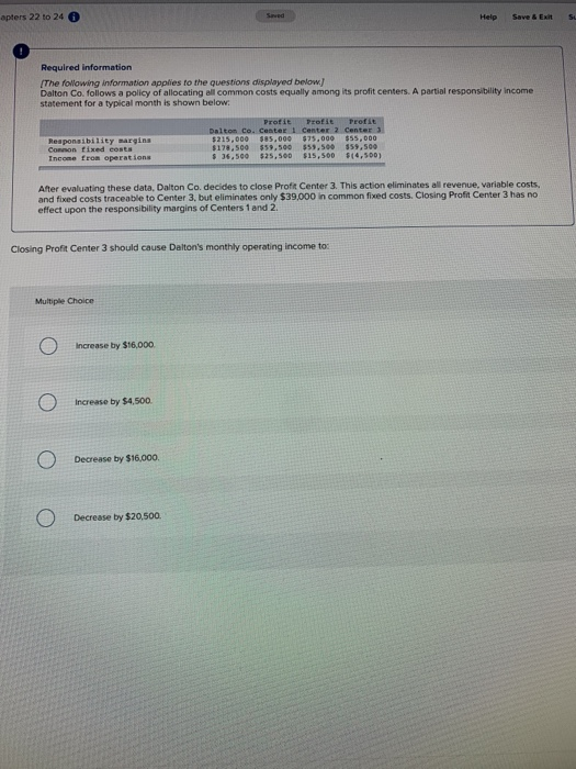  apters 22 to 24 0 Help Save & ER Required information