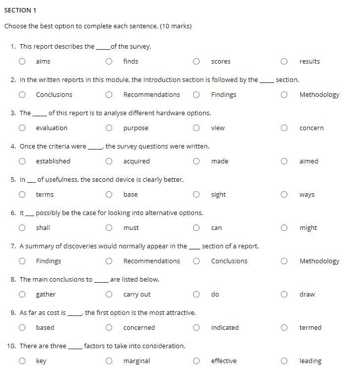  please complete above task correctly, thank you! SECTION 1 Choose the