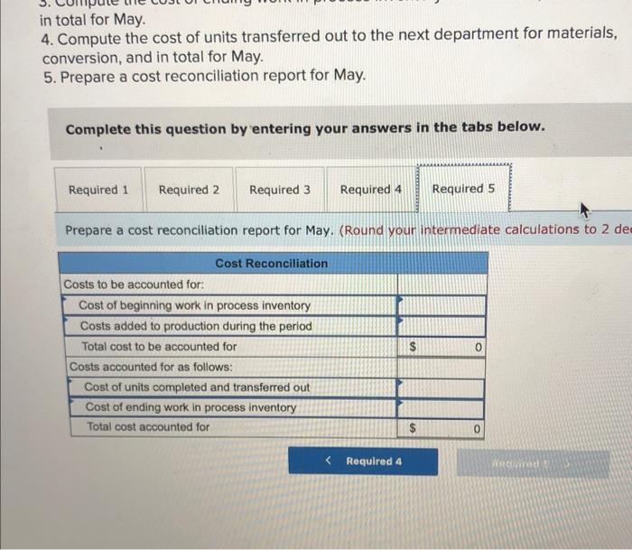 the cost per equivalent unit for materials and conversion for May. 3.