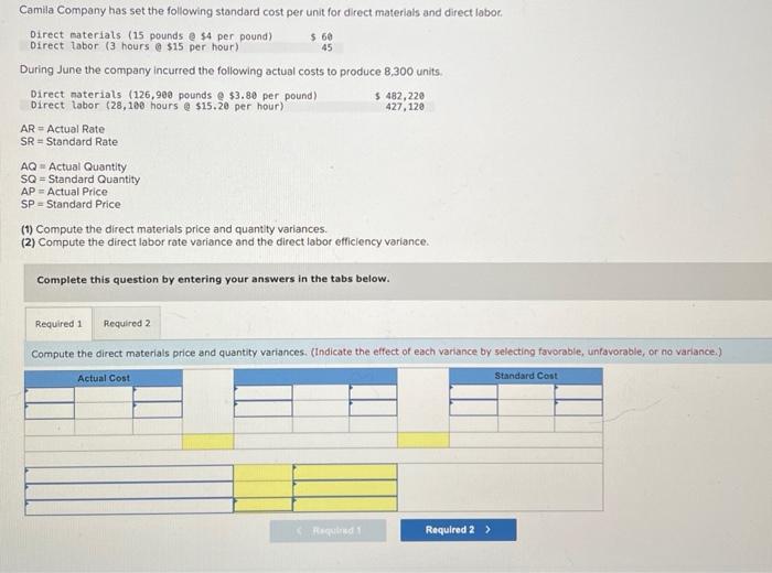  Direct materials ( 15 pounds e $4 per pound) 560 Direct