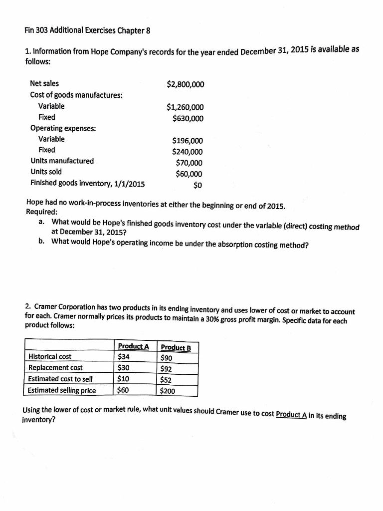 PLEASE SOLVE ALL AND SHOW WORK - What would be Hope's finished