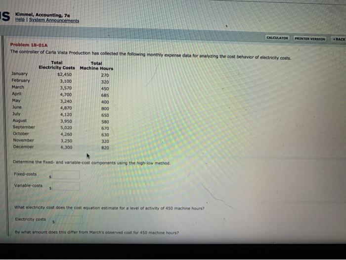  S Kimmel, Accounting, 78 Help System Announcements PRINTER VERSION BACK CALCULATOR