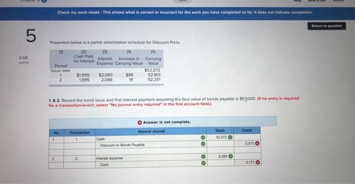 . Presented below is a partial amortization schedule for Discount Praza. 1.