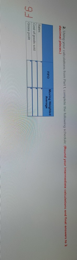  2. Using your calculations from Part 1. complete the following schedule: