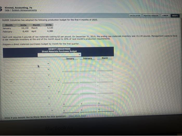  Kimmel, Accounting, 7e Help System Announcements CALCULATOR PRINTER VERSION BACK NEXT