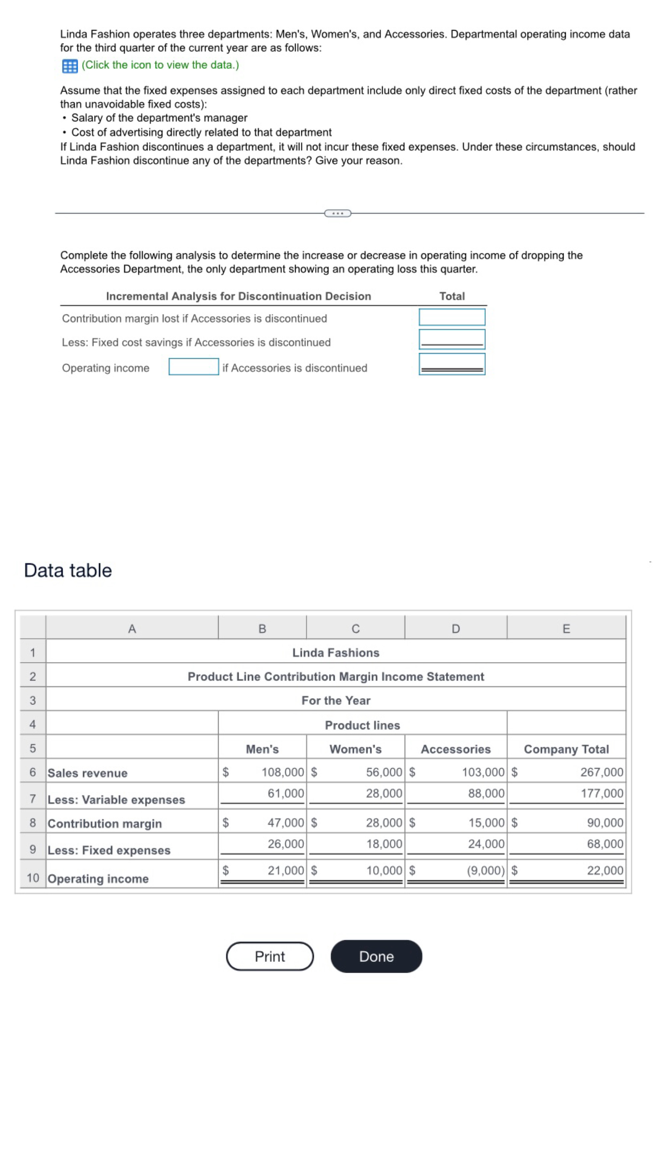  Complete the following analysis to determine the increase or decrease in