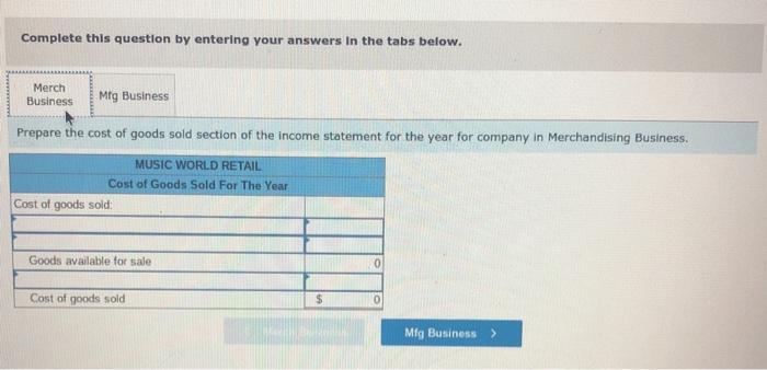 Music World Wave-Board Retail Manufacturing Beginning inventory Merchandise $215,000 Finished goods $370,000