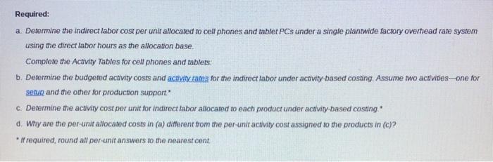 product costing. The company produces two products, cell phones and tablet PCs,