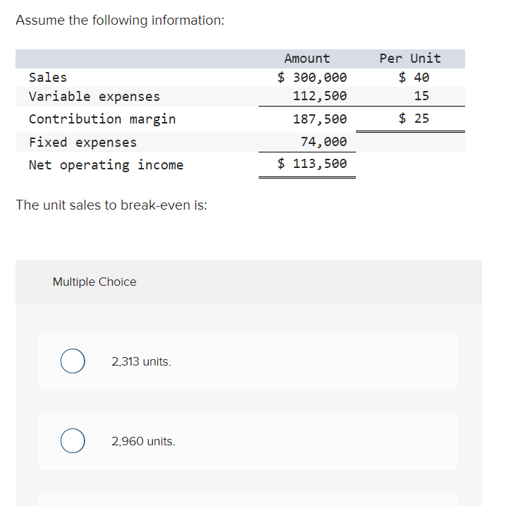 variable expenses) variable expenses (Sales - variable expenses) sales The variable expense