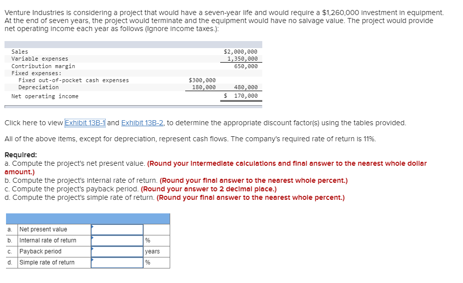 with work pls Venture Industries is considering a project that would have