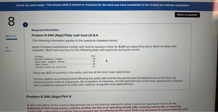 Please respond with the correct answer Required information Problem 6-24A (Algo) Petty
