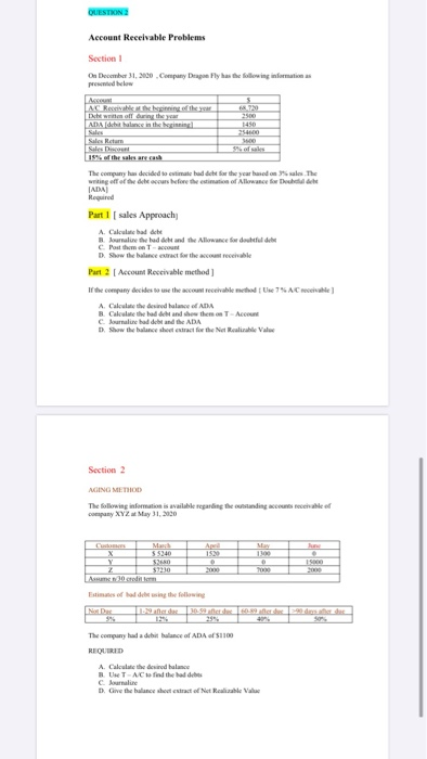  QUESTION Account Receivable Problems Section 1 Os December 1, 2000. Company