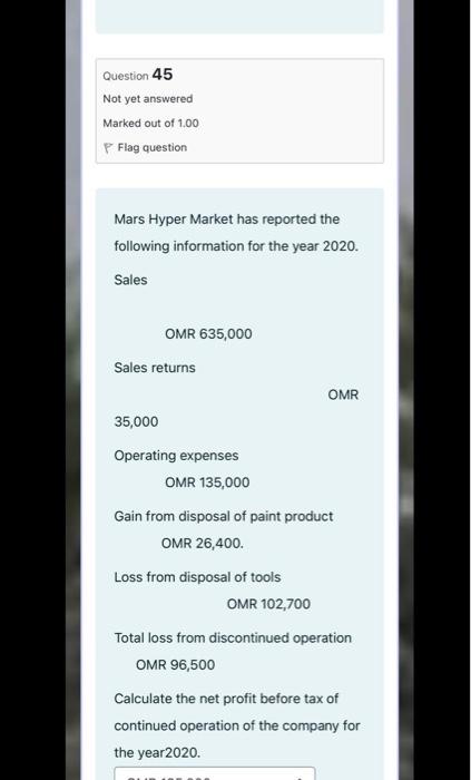 P Flag question If the Gross profit is OMR 15,000 and the