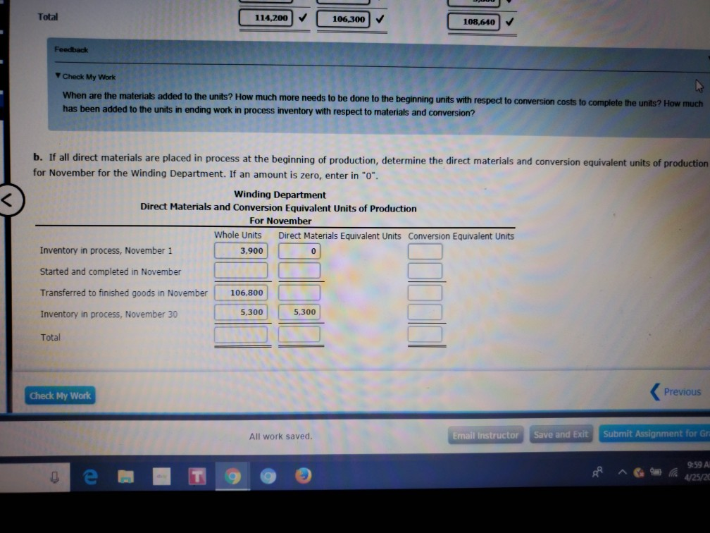 for November for the Winding Department. If an amount is zero, enter