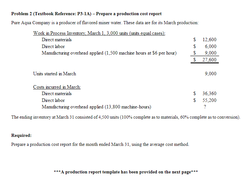  Problem 2 (Textbook Reference: P3-1A) - Prepare a production cost repoit