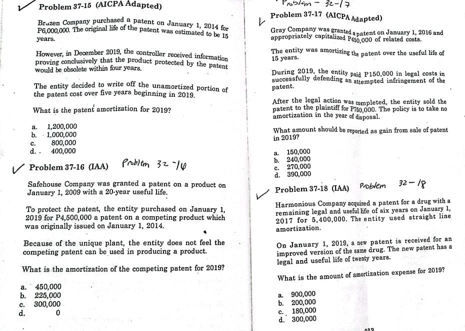 SHOW COMPLETE ANSWER AND SOLUTIONS L Problem 32-17 Problem 37-17 (AICPA Adapted)